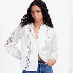 Madewell Lace-Inset Pintucked Button-Up Top size M